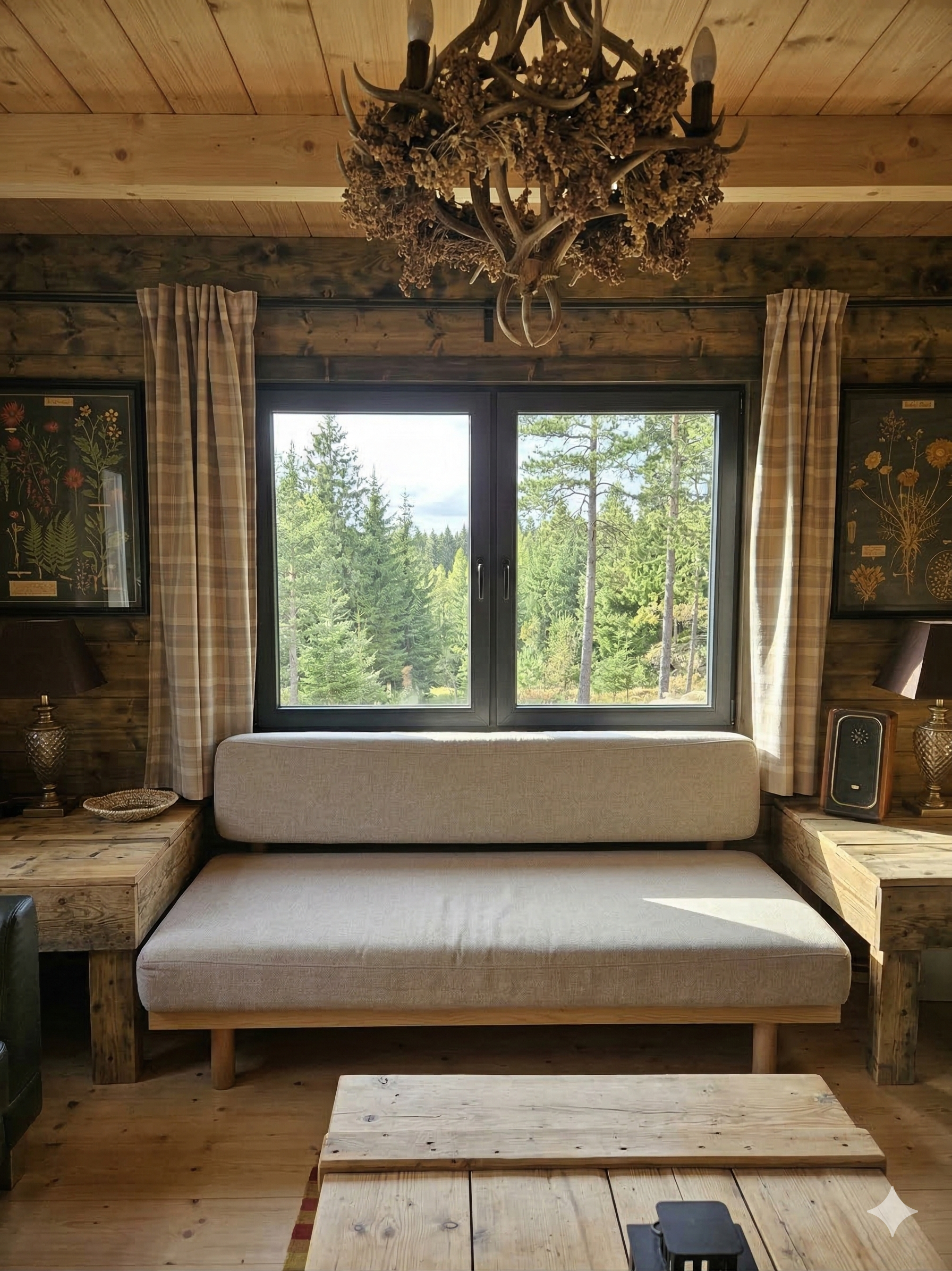 Widok z okna w salonie na las